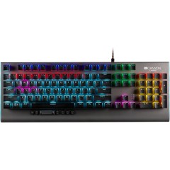 CANYON Wired multimedia gaming keyboard with lighting effect, 20pcs rainbow LED & 19pcs RGB light, Numbers 104keys, RU+EN double injection layout, cable length 1.8M, 446*160*40mm, 0.98kg, color Dark grey
