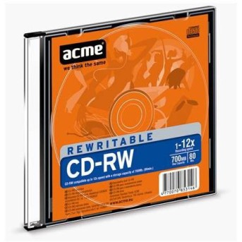 Диск CD-RW Acme 80MIN 700Mb 52X слим - Metoo (1)